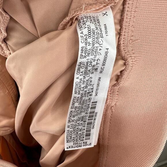 ZARA Pink Satin Full-Zip Cropped Bomber Jacket 3427/010 Drop Shoulder Relaxed M - Picture 5 of 6